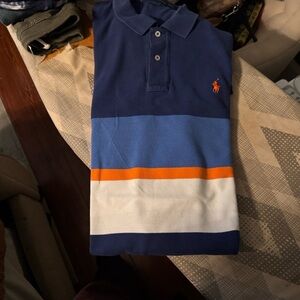 Polo by Ralph Lauren Navy Blue, Light Blue, White & Orange Stripe Polo